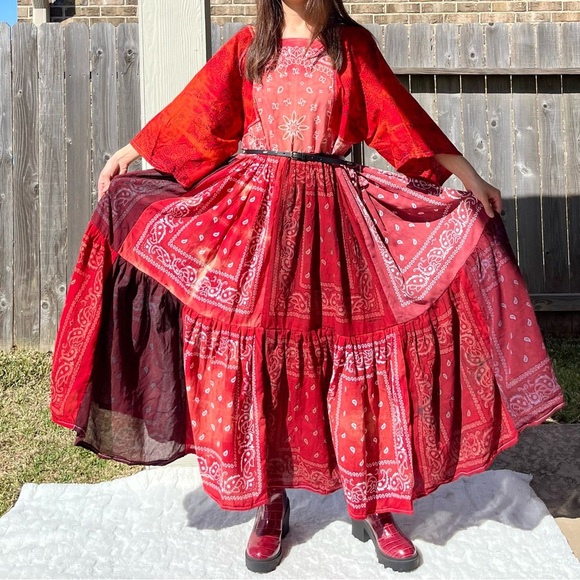 Handmade Earthy Voluminous Maxi Bandana Dress SKU 02265 Red Rose - Picture 9 of 16